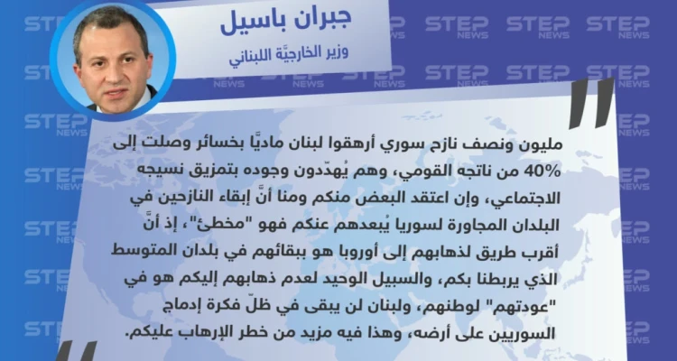 جبران باسيل يُهاجم اللاجئين السوريين باجتماع بروكسيل ويُحذّر الأوروبيين من "مخاطرهم" !!