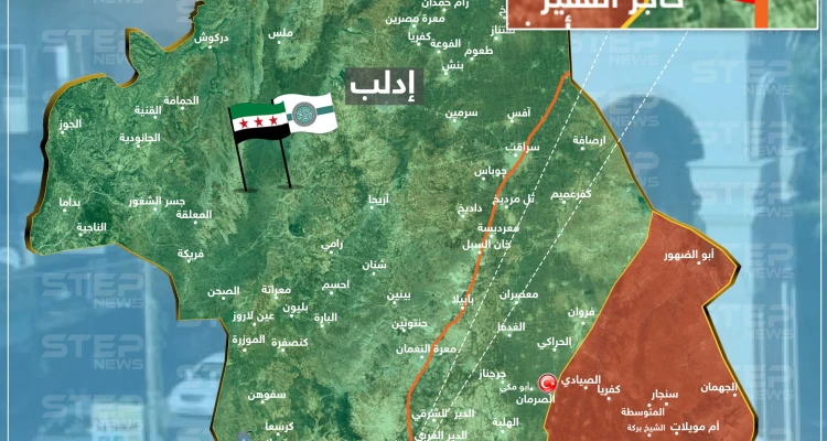 خريطة لتقدم النظام السوري بمحيط خان شيخون جنوب إدلب ووصوله للطريق الدولي حلب - دمشق