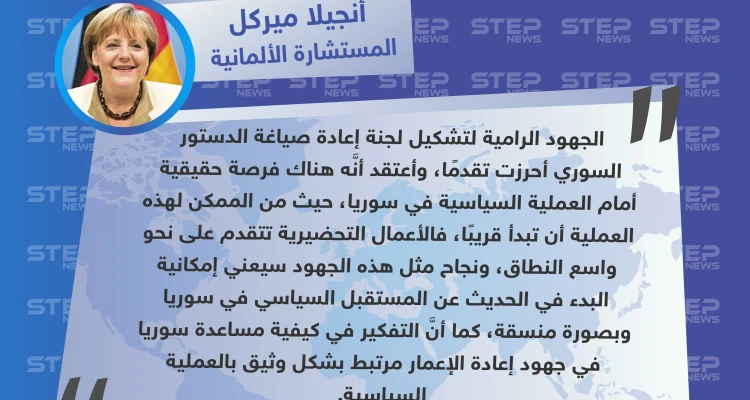 المستشارة الألمانية تعلن عن إحراز تقدم حقيقي في مساعي تشكيل اللجنة الدستورية