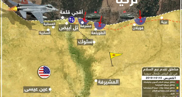 بالخريطة الجيش التركي يتقدم بعدة نقاط في تل أبيض شمال سوريا: أخبار