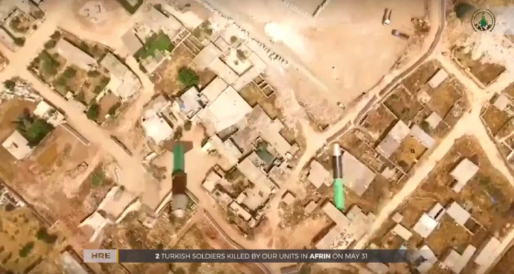 بالفيديو.. طائرة مسيرة لـ " قوات تحرير عفرين" تقصف نقطة تركية في عفرين وتقتل عنصرين