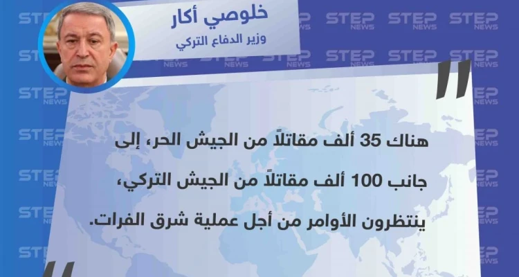 وزير الدفاع التركي يُعلن عن أعداد العسكريين المشاركين بعملية "شرق الفرات"