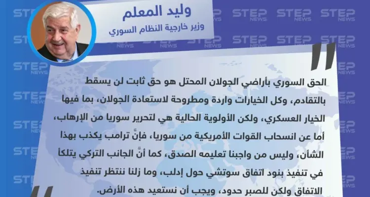 وزير خارجية النظام السوري: الخيار العسكري مطروح لاستعادة الجولان، وصبرنا بدأ بالنفاذ بخصوص إدلب: أخبار