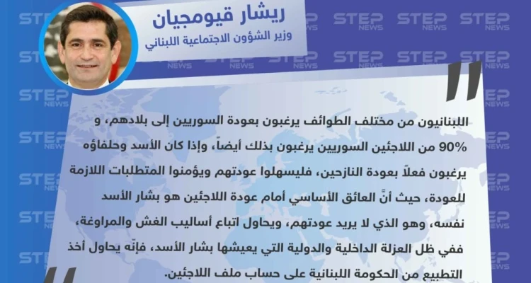 وزير الشؤون الاجتماعية اللبناني: بشار الأسد يتبع أساليب الغش والمراوغة بما يخص ملف اللاجئين السوريين في لبنان، وهو العائق الأول أمام عودتهم
