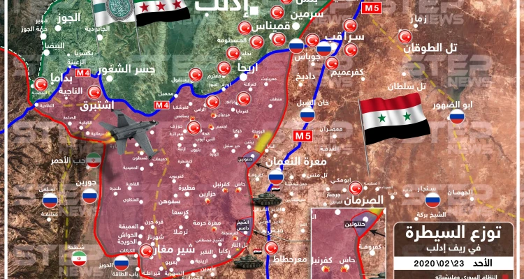 خريطة لتقدم النظام السوري جنوب إدلب والمناطق التي يسعى للسيطرة عليها جنوب الطريق الدولي M4