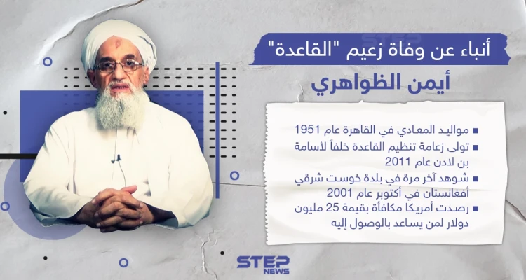 أنباء عن وفاة زعيم تنظيم "القاعدة" أيمن الظواهري في أفغانستان