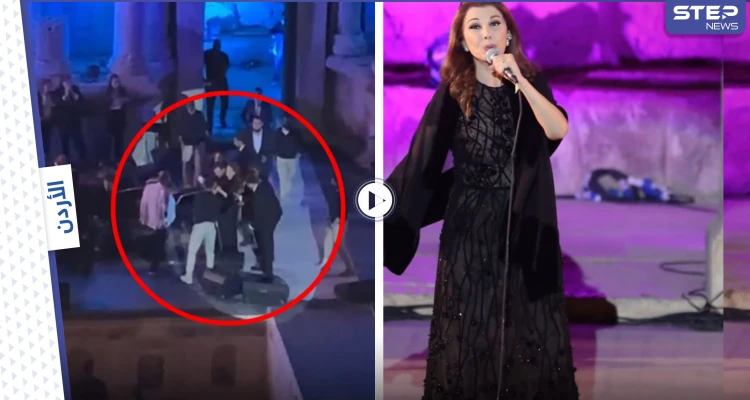 بالفيديو|| شاهد كيف احتضن الموسيقيين والحرس الشخصي ماجدة الرومي لتفادي سقوطها على المسرح وهي تغني بمهرجان جرش في الأردن