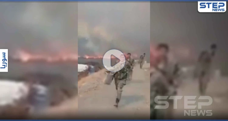 بالفيديو|| عناصر من النظام السوري يقومون بإخلاء مواقع عسكرية طالتها الحرائق في اللاذقية