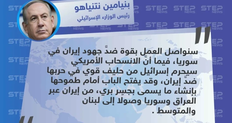 تصريح رئيس الوزارء الإسرائيلي "بنيامين نتنياهو" حول آثار الانسحاب الأمريكي على اسرائيل، تلبيًة لطموحها ببناء جسر بري