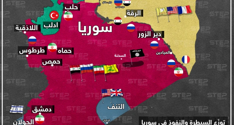توزع السيطرة والنفوذ للقوى المتصارعة في سوريا بتاريخ 12-01-2020