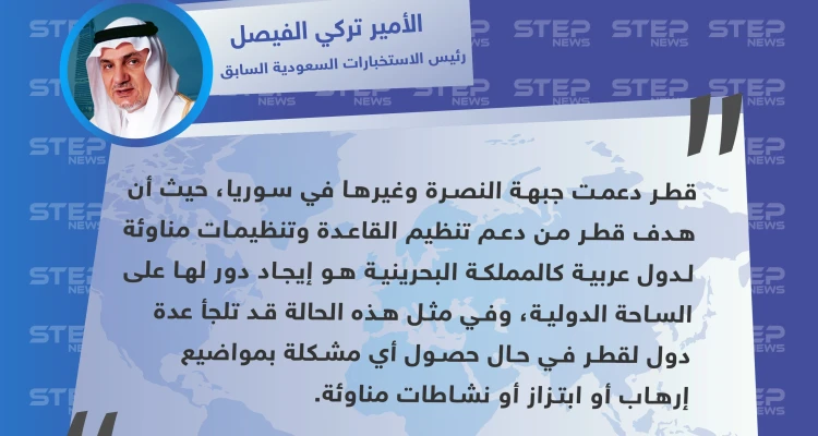 رئيس الاستخبارات السعودية السابق يكشف عن دعم قطر لتنظيم القاعدة في سوريا وغايتها من ذلك