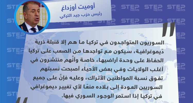 رئيس حزب تركي يصف السوريين المتواجدين في تركيا بـ "القنابل الذرية الدّيموغرافية"
