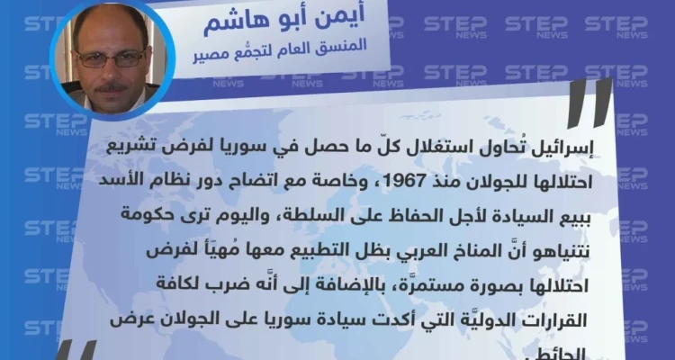 قراءة "أيمن أبو هاشم" لستيب، حول مطالبة رئيس الوزراء الإسرائيلي بنيامين نتنياهو، واشنطن بالاعتراف بالسيادة الإسرائيليَّة على الجولان المحتل، بالتزامن مع قرار سحب القوات الأمريكية من سوريا