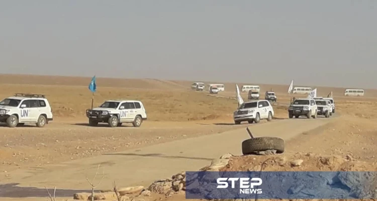 صور من عمل فريق الأمم المتحدة والهلال الأحمر في مخيم الركبان