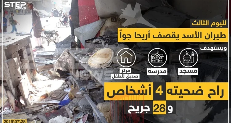 إحصائية تُبين ما خلّفه القصف الجوي على مدينة أريحا اليوم