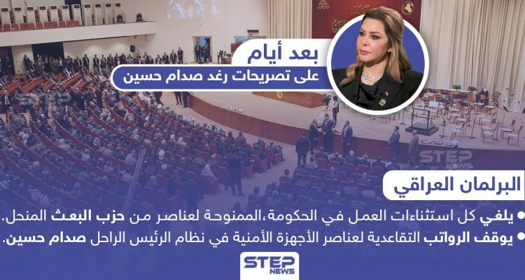 البرلمان العراقي يتخذ إجراءات بحق حزب البعث المنحل، تتضمن إيقاف العمل والراتب التقاعدي