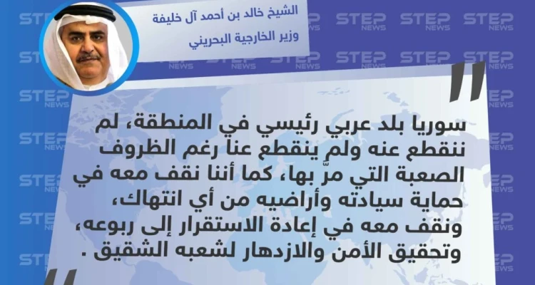 متداول || تصريح لـ الشيخ خالد بن أحمد آل خليفة  وزير الخارجية البحريني لتأكيد وقوف بلاده مع "السيادة السورية" .