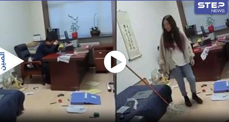 بالفيديو|| موظفة تضرب مديرها في العمل بمكنسة التنظيف بعد محاولات الأخير مضايقتها بطريقة لا أخلاقية