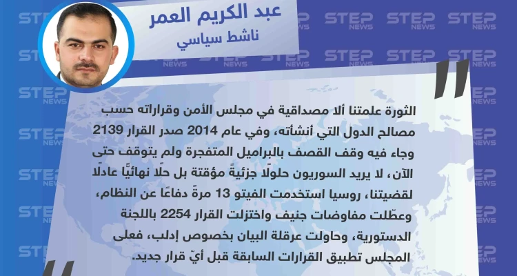 ناشط سياسي من إدلب: على مجلس الأمن تطبيق القرارات السابقة قبل أيّ قرار جديد