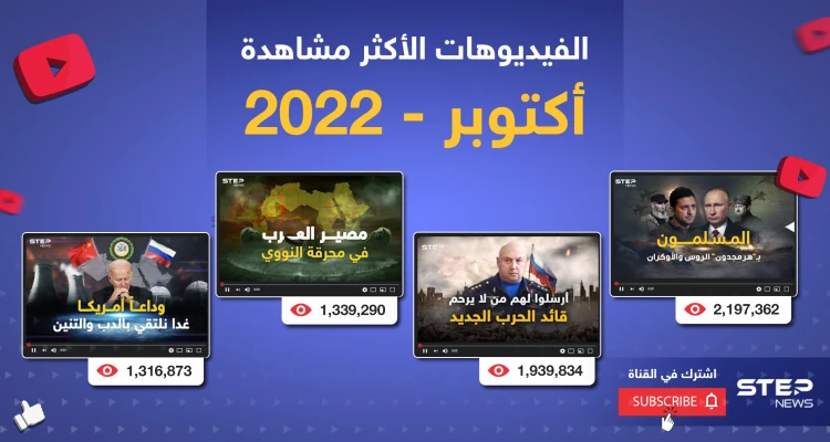 الفيديوهات الأكثر مشاهدة خلال شهر أكتوبر 2022 على يوتيوب ستيب نيوز