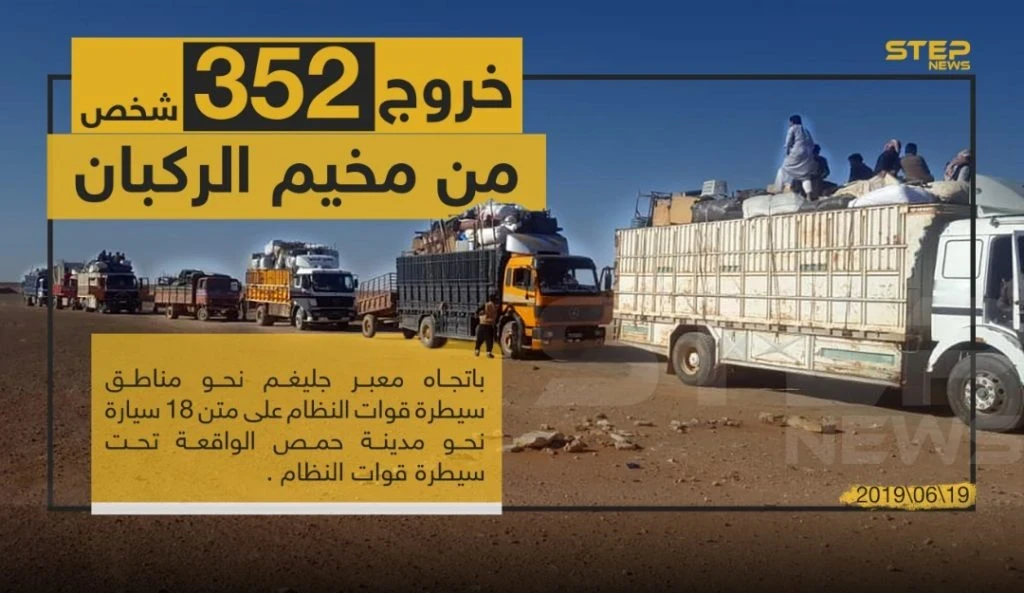 خروج القافلة التاسعة من مخيم الركبان باتجاه مناطق سيطرة نظام الأسد